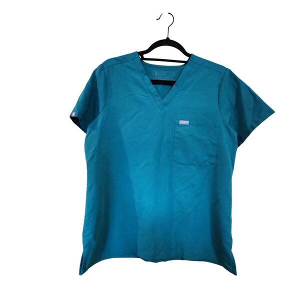 Figs Technical Collection Green Scrub Top M V-Neck Short Sleeve Pocket - Picture 1 of 3